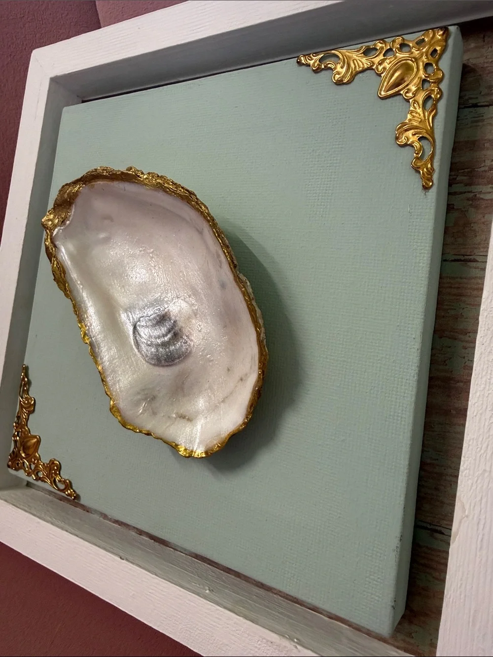 Coastal Shell Framed Wall Art in Mint with Gold Accents